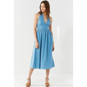 Urban Outfitters Halter Dress Size Small Blue Betsey Linen, Cottage Core, Picnic